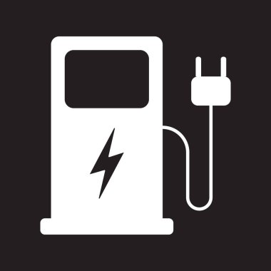 eps10 beyaz vektör Elektrik araç şarj istasyonu katı simge basit düz modayı tarzı siyah arkaplan izole