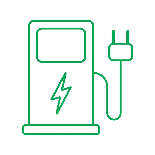 Eps10 Groene Vector Elektrische Voertuig Oplaadstation Lijn Pictogram Eenvoudige Platte — Stockvector