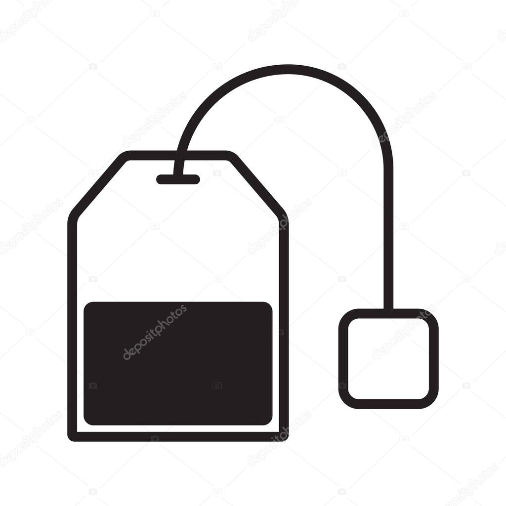 Eps10 black vector teabag line art icon or logo in simple flat trendy modern style isolated on white background