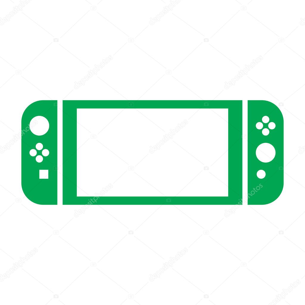Eps10 green vector video game portable device filled icon in simple flat trendy modern style isolated on white background