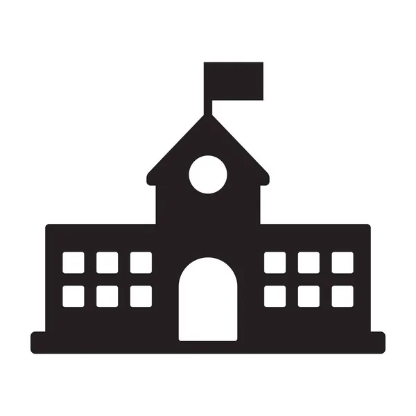 Eps10 Black Vector School Building Flag Filled Icon Logo Simple — Stock Vector