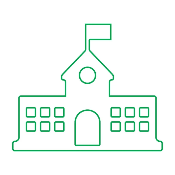 Eps10 Green Vector School Building Flag Line Art Icon Logo — Stock Vector
