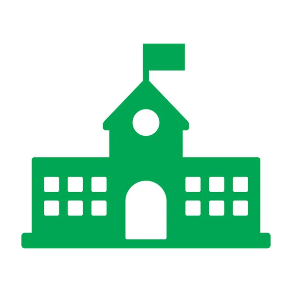 Eps10 Зеленый Вектор Школы Здание Флагом Заполнены Значок Логотип Простой — стоковый вектор