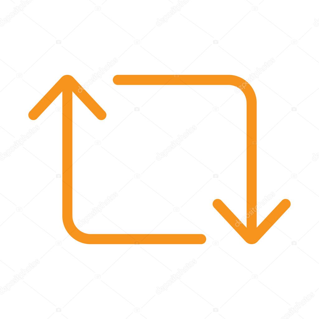 Eps10 orange vector retweet arrows icon or logo in simple flat trendy modern style isolated on white background
