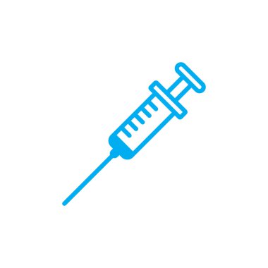 Eps10 mavi vektör enjeksiyon çizgisi simgesi beyaz arkaplanda izole edildi. Şırınga anahat sembolü web sitenizin tasarımı, logosu, piktogram ve mobil uygulaması için basit bir düz modayı modern tarzda gösterir