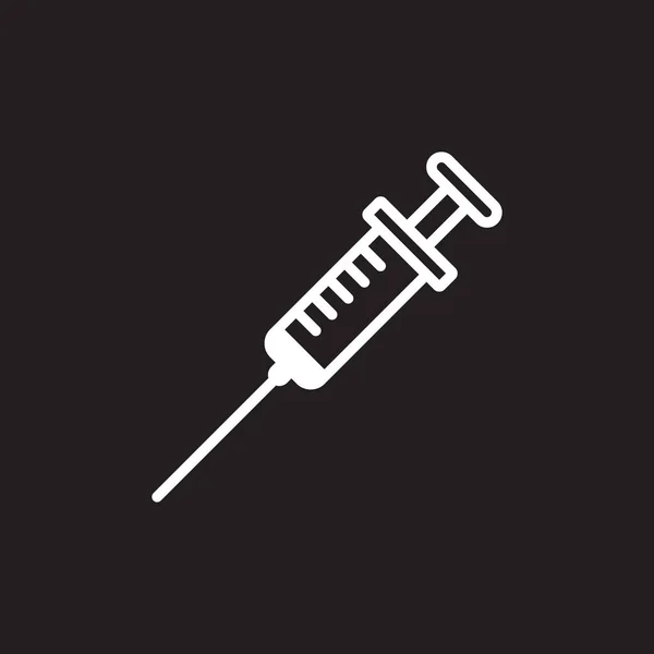 Eps10 White Vector Injection Line Icon Isolated Black Background Syringe — ストックベクタ