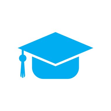 eps10 blue vector graduation hat solid icon isolated on white background. graduation cap filled symbol in a simple flat trendy modern style for your website design, logo, and mobile application