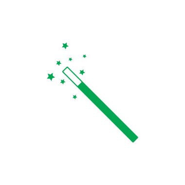 eps10 green vector magic wand tool or stick with stars icon isolated on white background. magic wand wizard symbols in a simple flat trendy modern style for your website design, logo, and application