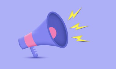 vektör tasarımı 3d megafon mor duyuru kağıt sanat tarzı pastel