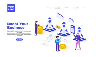 yaratıcı düz modern iniş ya da ana sayfa tasarım şablonu iş illüstrasyonunuzu artırır