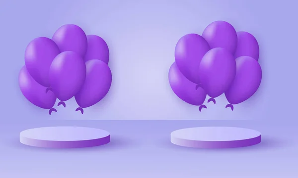 Иллюстрации Воздушные Шары Фиолетовый Цвет Тренд Подиумом — стоковый вектор