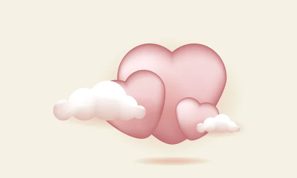 Vector Realistische Drie Licht Roze Harten Wolken Achtergrond — Stockvector