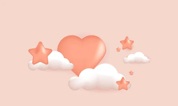 ベクトル3Dリアルなピンクの心愛の雲によってピアス — ストックベクタ