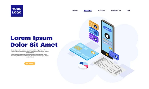yaratıcı iniş sayfası çevrimiçi ödeme cep telefonu izometrik illüstrasyon