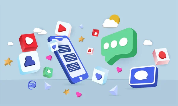 stok vektörü yaratıcı 3d tasarım sosyal medya platformu çevrimiçi iletişim illüstratörü