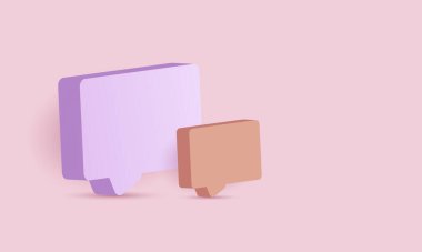 3D gerçeklik arka planda iki minimal mor sohbet balonu