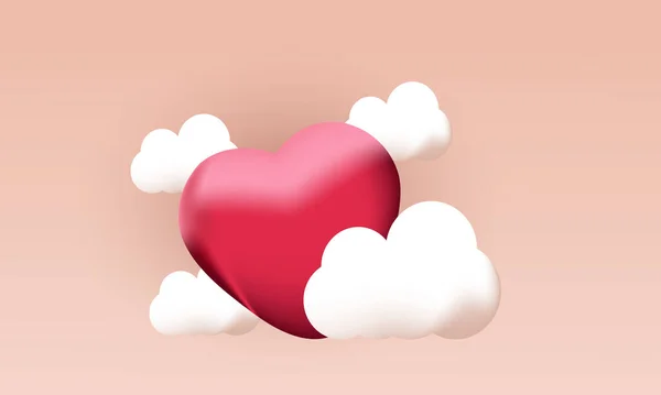 Rojo Corazón Nubes Concepto Composición Fondo — Archivo Imágenes Vectoriales