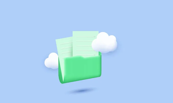 Pasta Computador Verde Voando Documentos Branco — Vetor de Stock