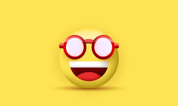 Realistic Cute Smiling Emoticon Wearing Red Sunglasses Isolated — Stock Vector