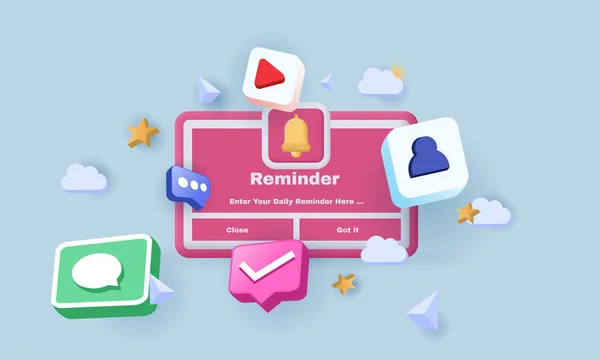 3d hatırlatıcı illüstrasyon bildirim sayfası yüzüyor