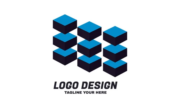 Abstrato Cubos Construção Azul Cor Ícone Logotipo Isolado — Vetor de Stock