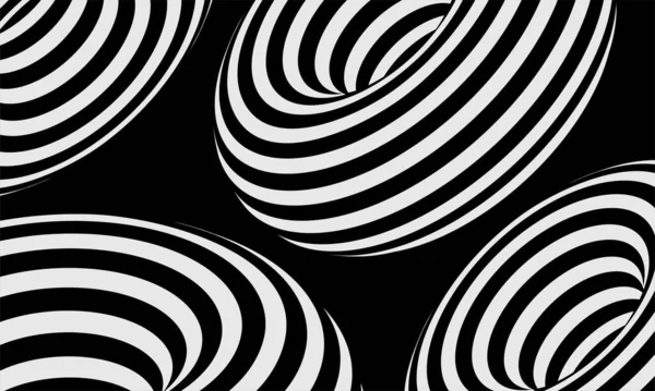 Stripes Wavy Optical Art Black Monochrome Lines Vector Illustration Background — Stock Vector