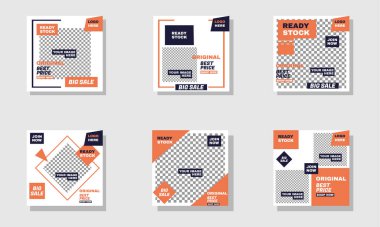 Düzenlenebilir en küçük kare pankart tasarımı stok vektör seti donanma ve turuncu arkaplan rengi ve çizgili çizgi bölüm 14