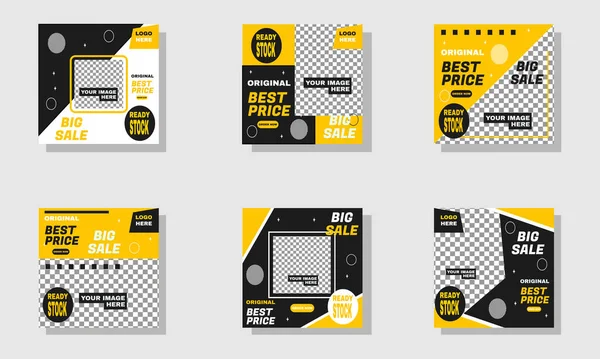 düzenlenebilir minimal kare pankart dizaynının stok vektör kümesi şablon siyah ve sarı arkaplan rengi bölüm 12