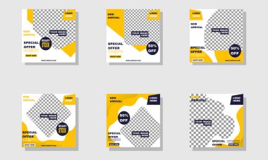 Düzenlenebilir en küçük kare pankart tasarımı stok çizimi şablon donanma ve sarı arkaplan rengi bölüm 1