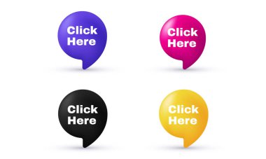 Buraya eşsiz baloncuk tıklama renkli etiket 3d izole vektör üzerinde ayarla