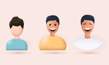  Benzersiz set genç adam avatar 3D vektör izole