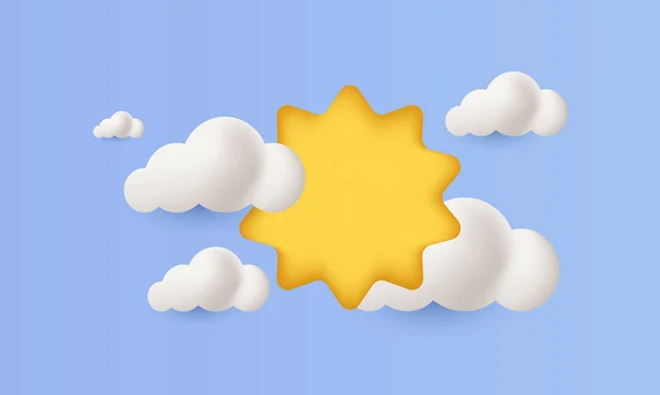 Nubes Sol Realistas Sobre Fondo Azul — Vector de stock