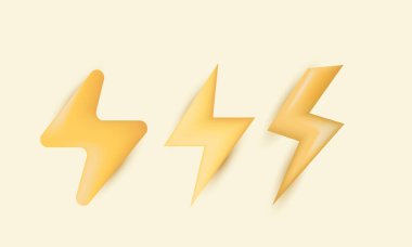 Eşsiz yaratıcı gerçekçi set sarı gök gürültüsü şimşek çakması arka planda izole edilmiş 3D ışık