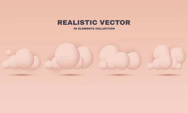 Unique Realistic Set Four Icon Clouds Creative Isolated Vector — Stock Vector