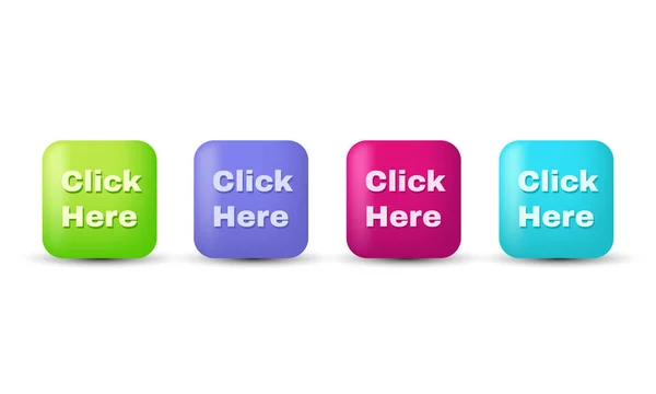 Unique Set Click Here Button Icon Speech Bubble Colorful Isolated — Stock vektor