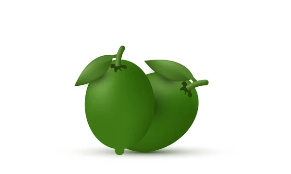 Unique Realistic Fresh Lemon Fruit Green Leaf Icon Isolated Background — Stock Vector