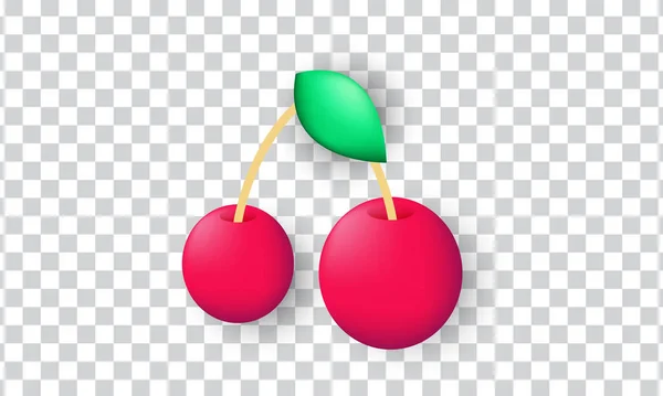 Unique Red Cute Cherry Green Leaf Minimal Icon Design Isolated — 图库矢量图片