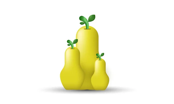 Unique Yellow Cute Three Pear Design Isolated Background Trendy Modern — Wektor stockowy