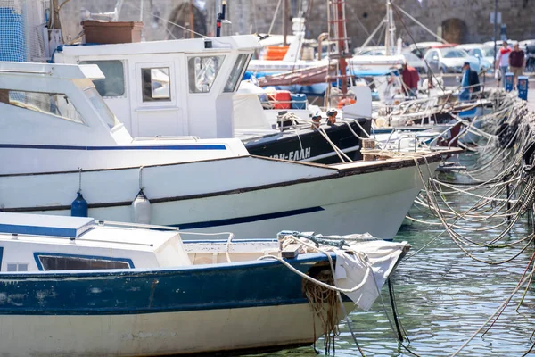 Кораблі Яхта Гавані Колона Родос Греція — стокове фото