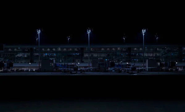Aeroporto Noite Onde Não Voos São Permitidos Aviões Estão Esperando — Fotografia de Stock