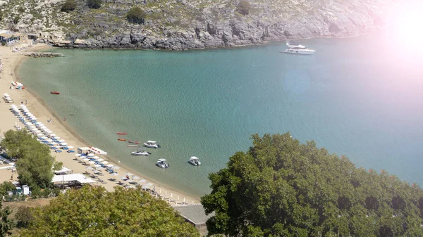 Plaża Pallas Beach Lindos Grecji — Zdjęcie stockowe