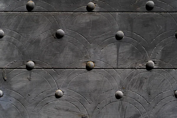 Wooden Door Metal Buttons — Photo