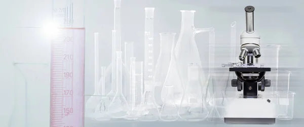 Банер Наукового Мікроскопа Лабораторії Технології Медичного Здоров Концепція Фармацевтичних Досліджень — стокове фото