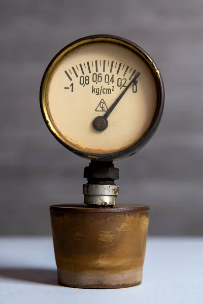 Antico Vecchio Manometro Con Forza Chilogrammo Centimetro Quadrato Unità Pressione — Foto Stock