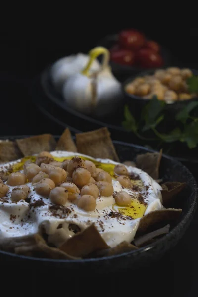 Grasa Levantina Fattet Hummus Consiste Típicamente Trozos Tostados Fritos Pan — Foto de Stock