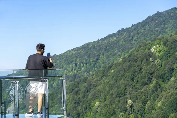 Maasouqia Turkey People Visit Glass Terrace Maasouqia Kartepe Mountains Viewing — Fotografia de Stock