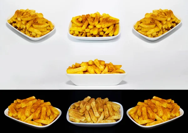 Isolated French Fries White Black Background — Stockfoto