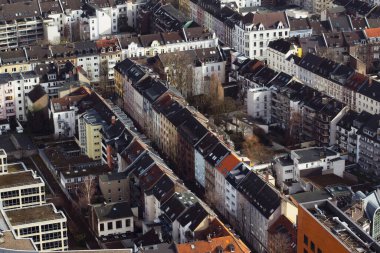 Top view of the city Dusseldorf , Busy and crowded  city