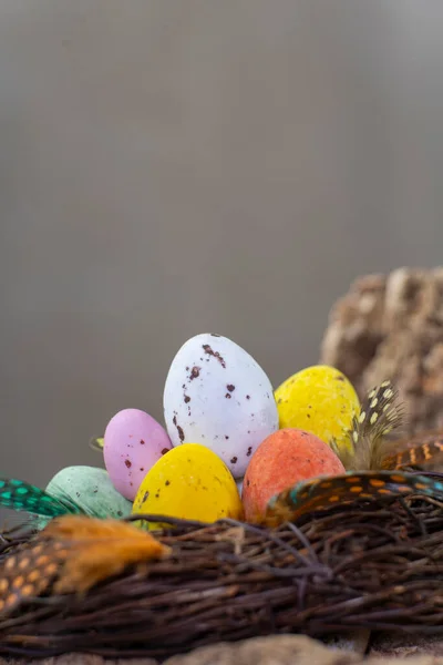 复活节彩蛋不同颜色的彩蛋在复活节彩蛋中的概念 — 图库照片