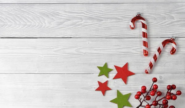 Рождественское Оформление Деревянном Фоне Письменном Пространстве Плоским Верхним Видом — стоковое фото